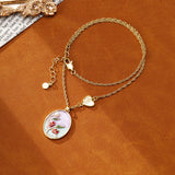 Floral Enamel Pearl Pendant Necklace