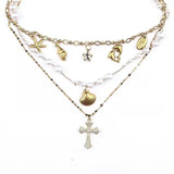 Oceanic Grace Layered Pearl Charm Necklace