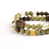 Grounded Glow – Amber & Crystal Wood Bead Bracelet