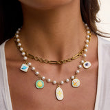 Celestial Pearl Charm Necklace