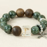 Qi Nan Agarwood & Green Hair Crystal Beaded Bracelet