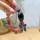 Strawberry Quartz and Black Obsidian Bracelet