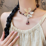 Handcrafted Boho Rattan Flower Necklace