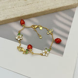 Strawberry Garden Enamel Crystal Bracelet