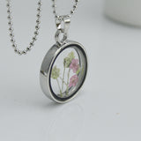 Pressed Flower Glass Locket Necklace