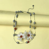 Double Flower Beaded Necklace