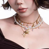 Oceanic Grace Layered Pearl Charm Necklace