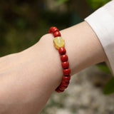 Natural Cinnabar & Jade Beaded Bracelet