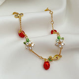 Strawberry Garden Enamel Crystal Bracelet