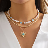 Sun & Evil Eye Triple Layer Necklace