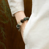 Qi Nan Agarwood & Green Hair Crystal Beaded Bracelet