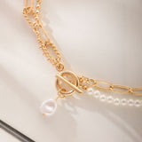 Dual Harmony Pearl & Gold Link Necklace