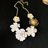 Vintage White Enamel Floral Statement Necklace