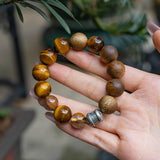 Golden Tiger Eye, Kyara Agarwood Resin Flower Quartz Bracelet