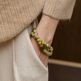 Grounded Glow – Amber & Crystal Wood Bead Bracelet