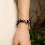 Amethyst Beaded Bracelet with Attached Chrome Hearts