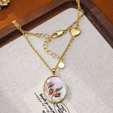 Floral Enamel Pearl Pendant Necklace