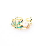 Green Leaf &amp; Blossom Pearl Ring