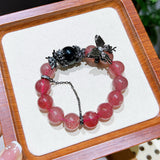 Strawberry Quartz and Black Obsidian Bracelet