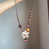 Handcrafted Boho Rattan Flower Necklace