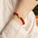Natural Cinnabar & Jade Beaded Bracelet