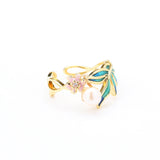Green Leaf &amp; Blossom Pearl Ring