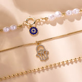 Hamsa & Pearl Harmony Layered Necklace