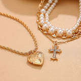 Layered Pearl & Gold Charm Necklace
