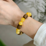 Qi Nan Agarwood & Resin-yellow Calcite Beaded Bracelet