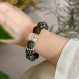 Qi Nan Agarwood & Green Hair Crystal Beaded Bracelet