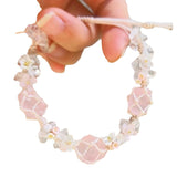 Rose Quartz Crystal Bracelet with Floral Embellishments