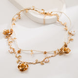 Golden Rose Vine Pearl Necklace