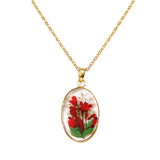 Pressed Flower Oval Pendant Necklace