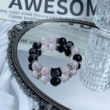 Elegant Rose Quartz Obsidian Beaded Bracelet