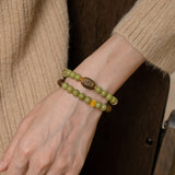 Grounded Glow – Amber & Crystal Wood Bead Bracelet