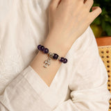 Amethyst Beaded Bracelet with Attached Chrome Hearts