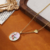 Floral Enamel Pearl Pendant Necklace
