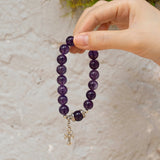 Amethyst Beaded Bracelet with Attached Chrome Hearts