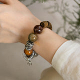 Qi Nan Agarwood & Multi-colored Phantom Quartz Beaded Bracelet