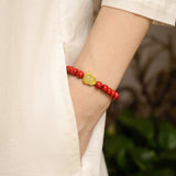 Natural Cinnabar & Jade Beaded Bracelet