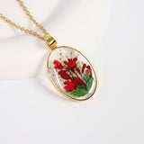 Pressed Flower Oval Pendant Necklace