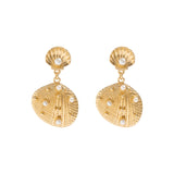 Golden Shell Pearl Drop Earrings
