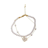Elegant Pearl & Camellia Flower Bracelet
