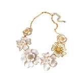 Vintage White Enamel Floral Statement Necklace