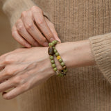 Grounded Glow – Amber & Crystal Wood Bead Bracelet