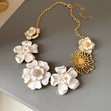 Vintage White Enamel Floral Statement Necklace