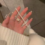 Elegant Pearl & Camellia Flower Bracelet