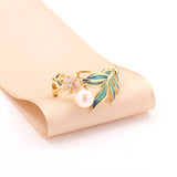 Green Leaf &amp; Blossom Pearl Ring