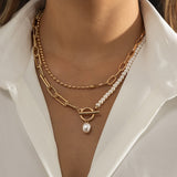 Dual Harmony Pearl & Gold Link Necklace