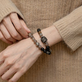 Grounded Glow – Amber & Crystal Wood Bead Bracelet